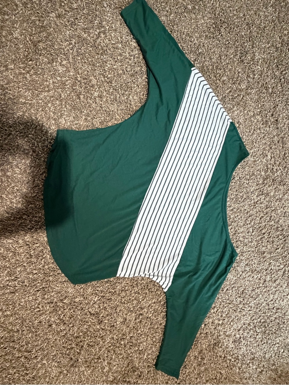 Women's Dark Green Long Sleeve Tee with Striped Panel